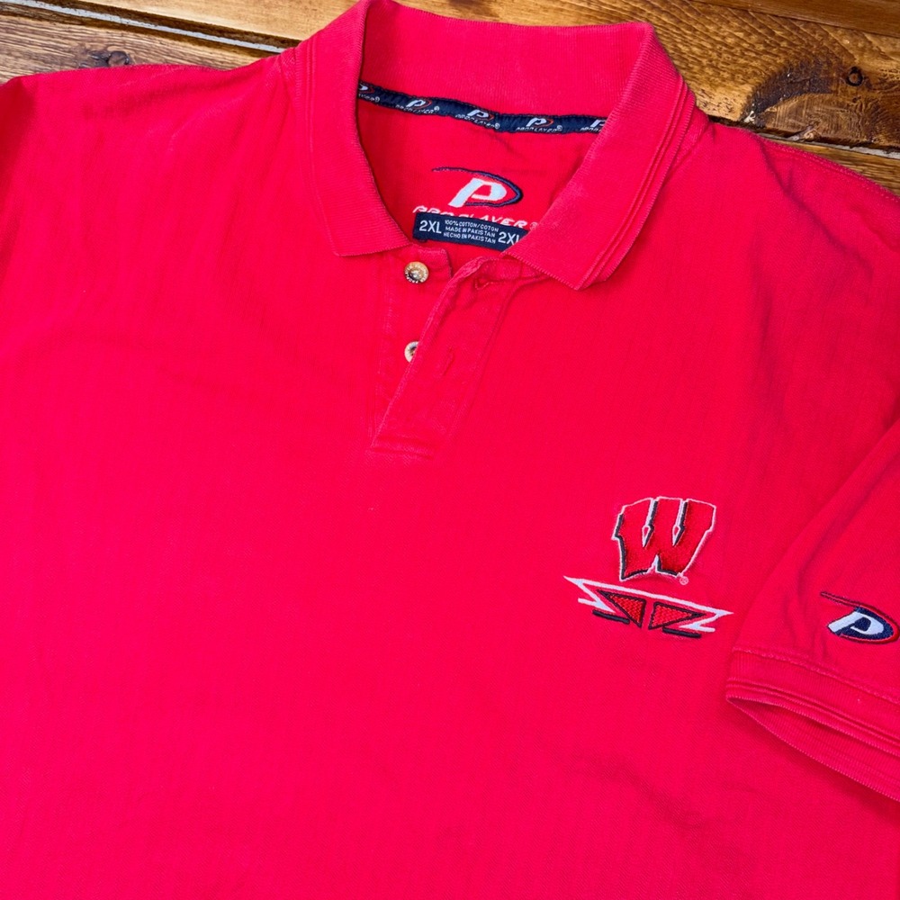 Vintage Pro Player Polo Shirt Mens 2XL Red Wisconsin Badgers NCAA Short Sleeve